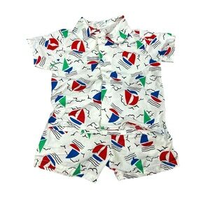 Vintage Carters Baby Boy Nautical Boat Shirt Short Set Size 12M 90s